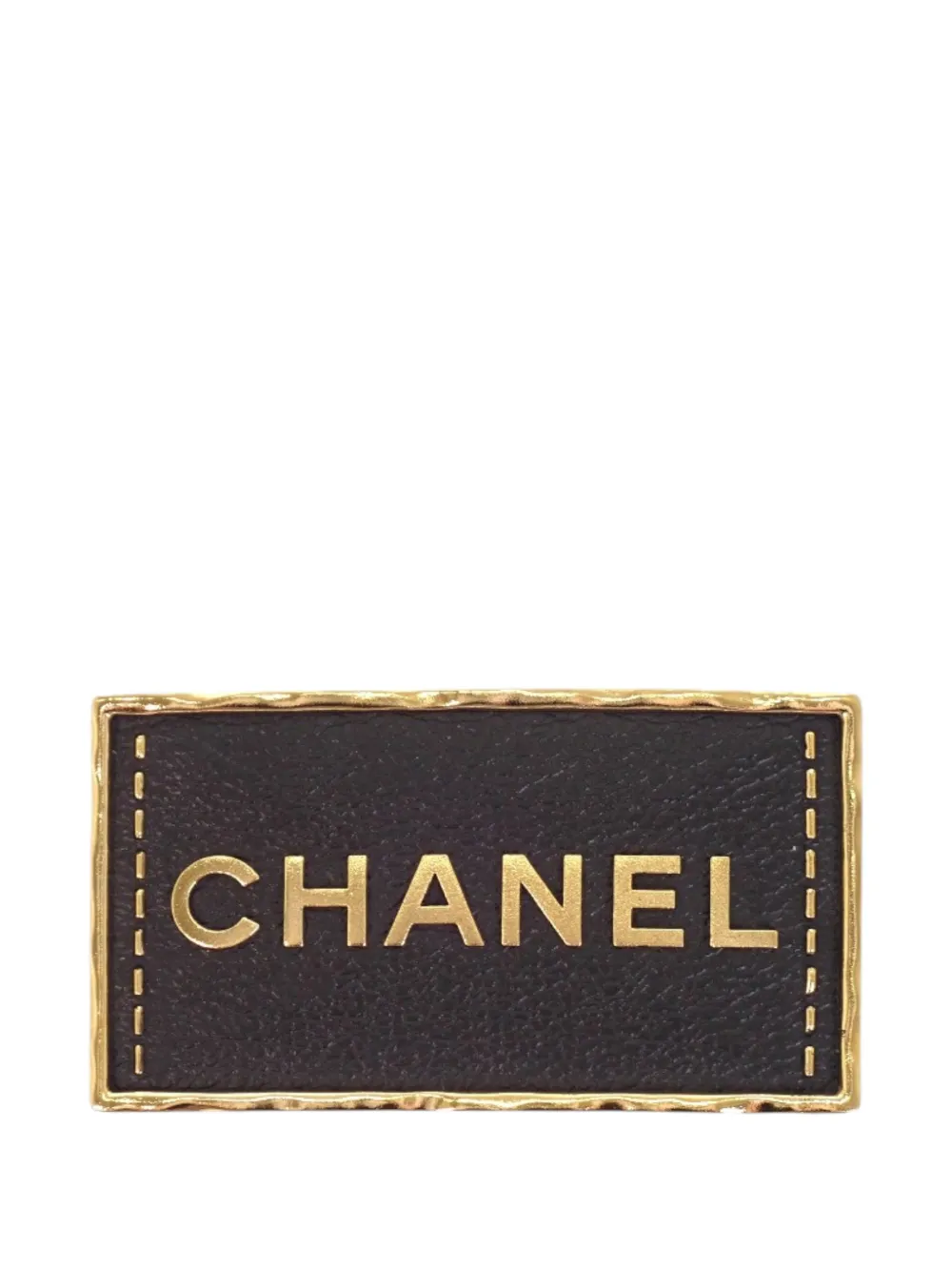CHANEL Pre-Owned 2023 Gold Plated and Leather Logo Plate Pin Brooch costume brooch - Oro