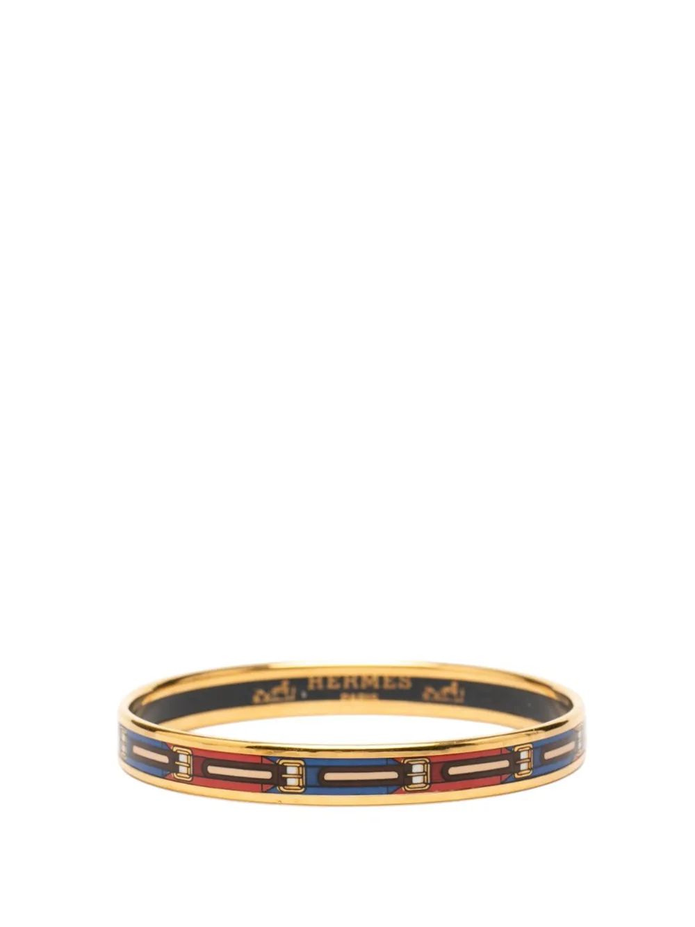 Hermès Pre-Owned 20th Century Narrow Belt Print Enamel Bangle 62 costume bracelet - Nero
