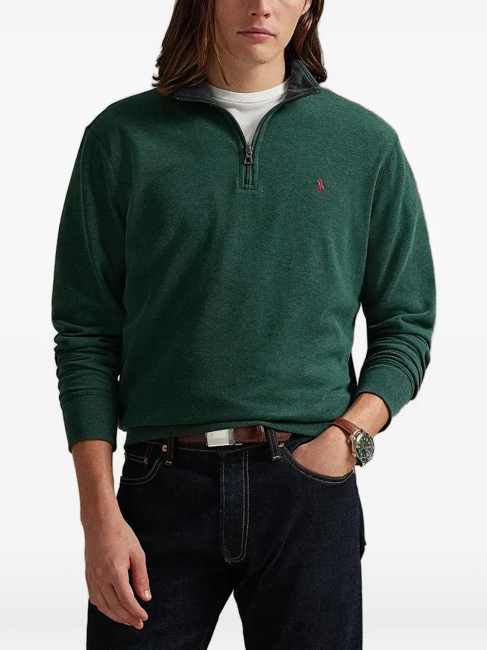 Polo Ralph Lauren quarter-zip embroidered-logo sweater - Verde