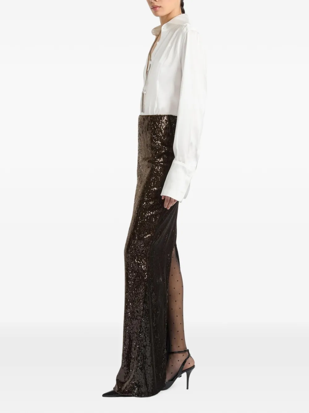 Balmain Lange rok met pailletten Bruin