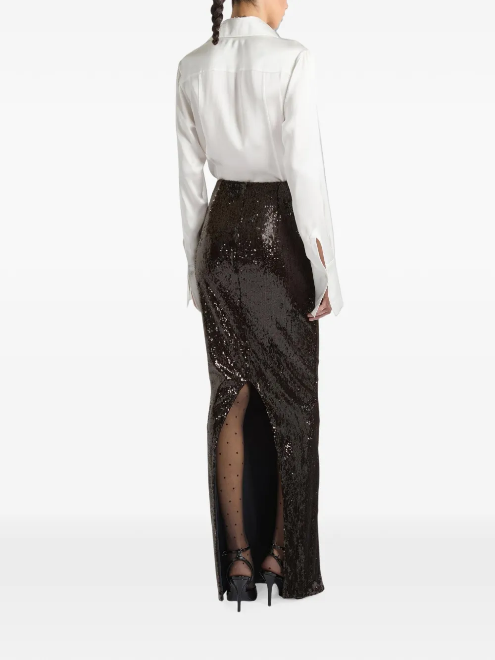 Balmain Lange rok met pailletten Bruin