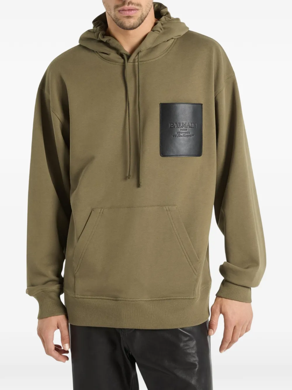 Balmain Hoodie met vintage leren label Groen