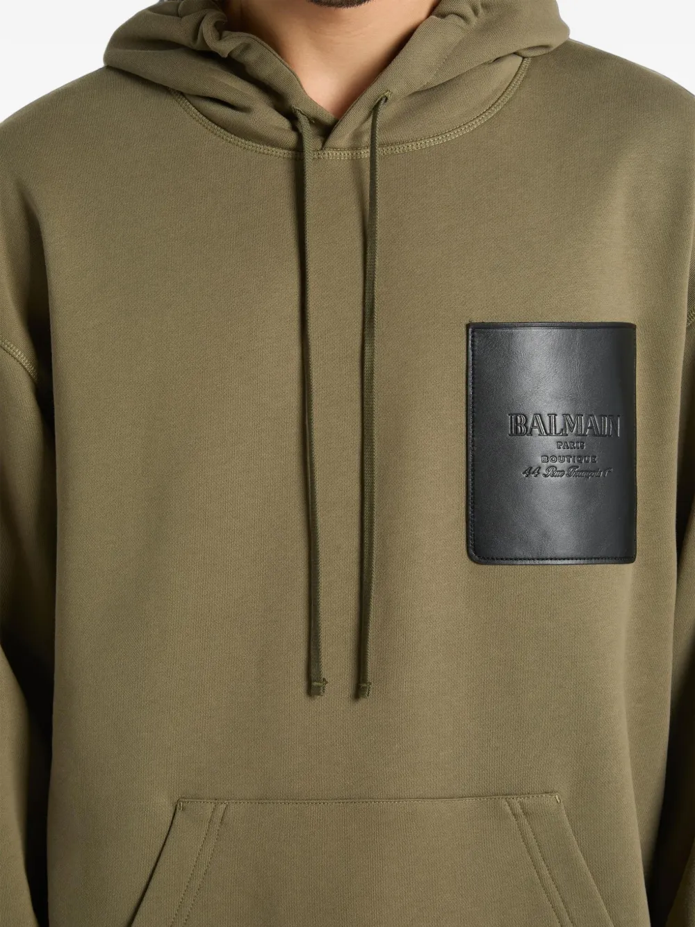 Balmain Hoodie met vintage leren label Groen