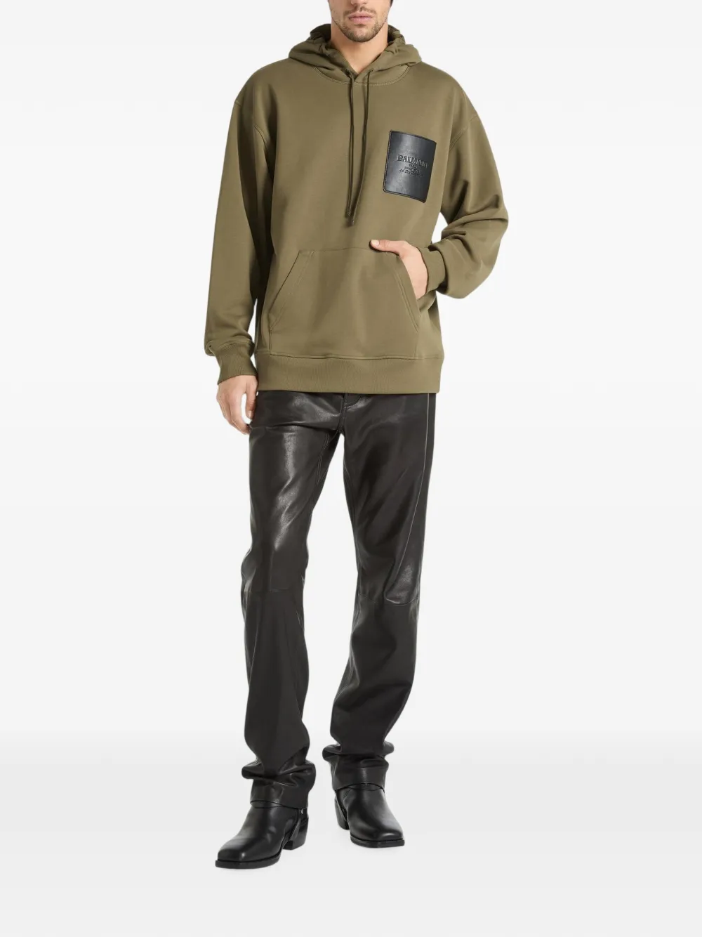 Balmain Hoodie met vintage leren label Groen