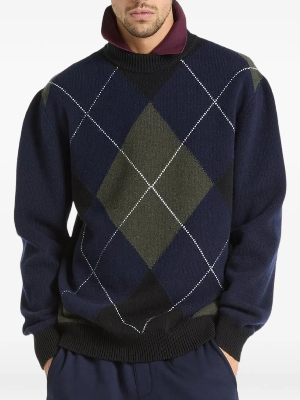 Balmain Trui van merinowol met diamant-patroon Blauw