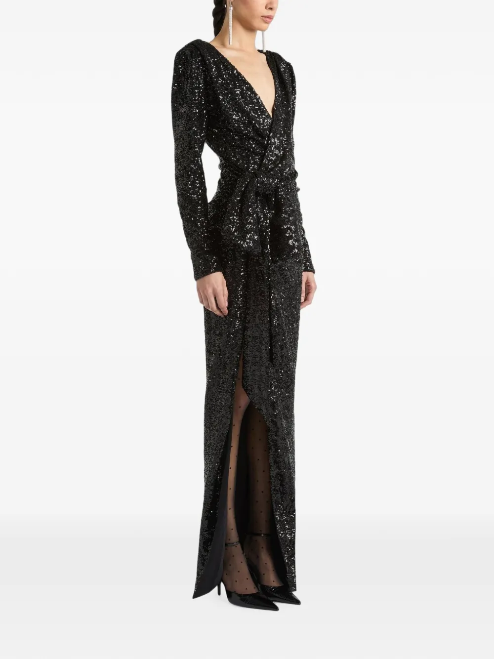 Balmain Lange jurk met pailletten Zwart
