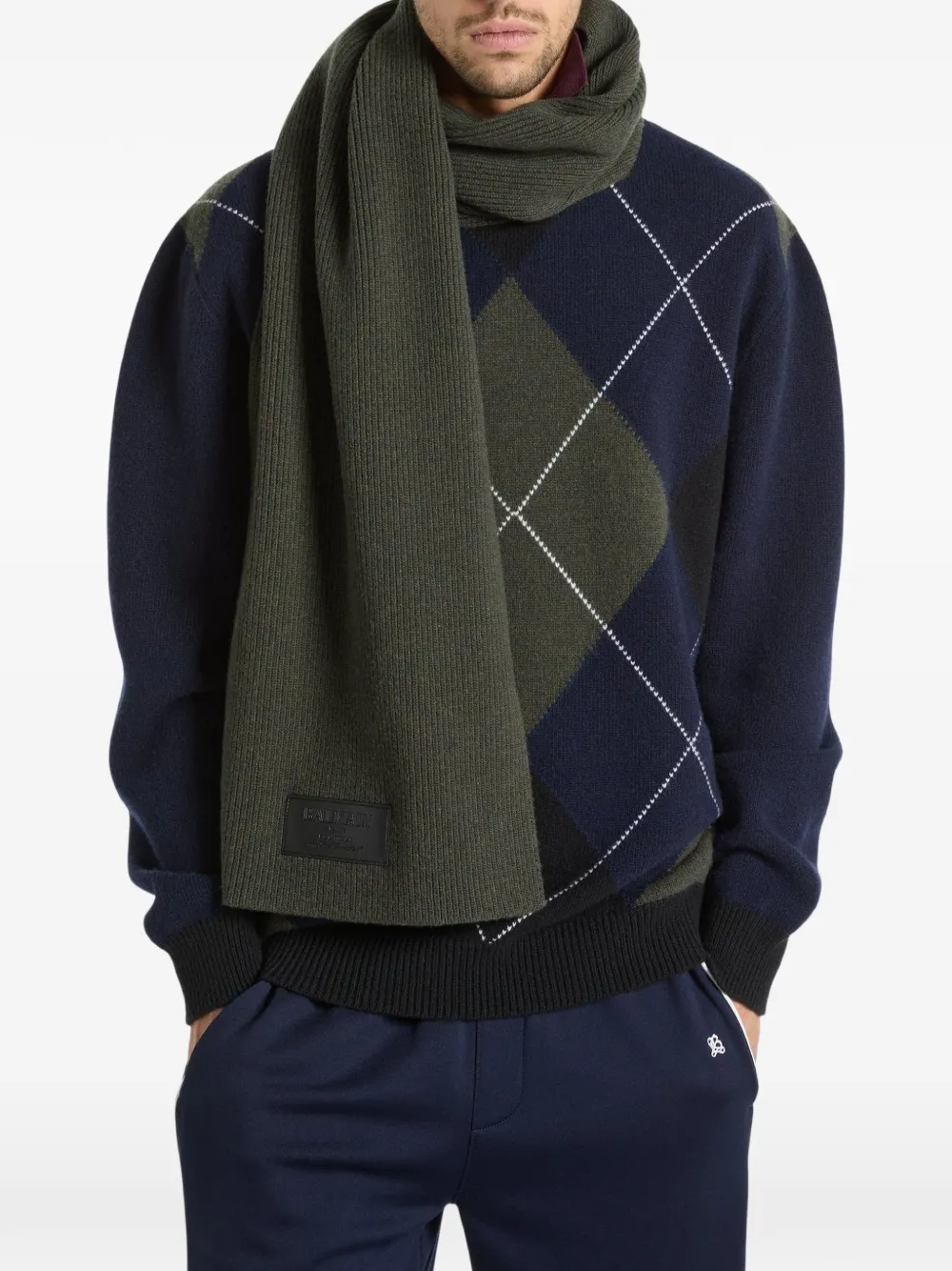 Balmain Wollen sjaal met leren vintage label Groen