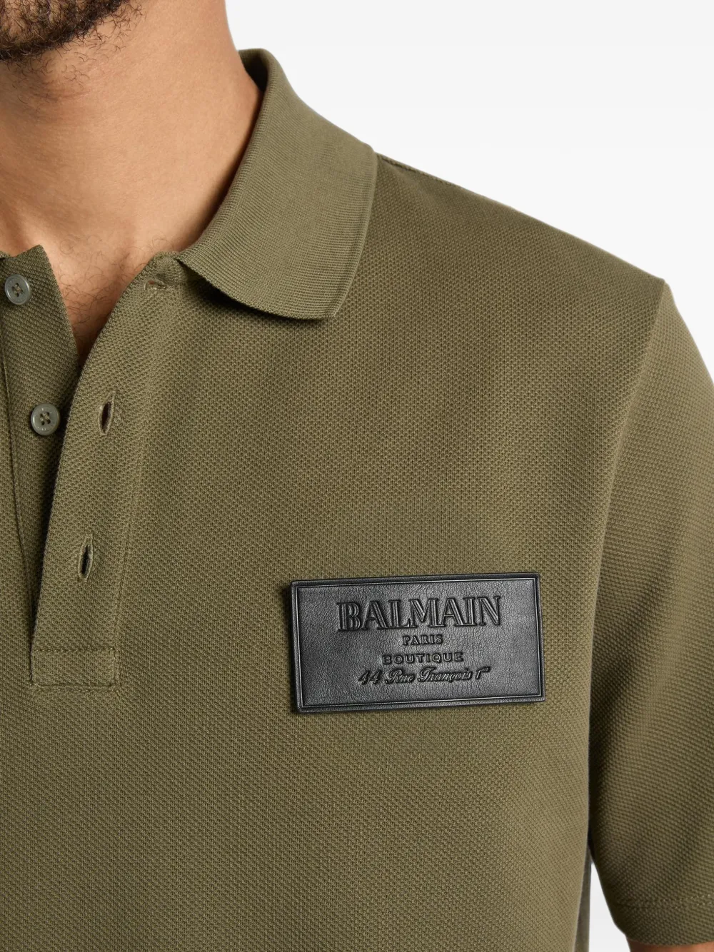 Balmain Katoenen poloshirt met leren vintage label Groen