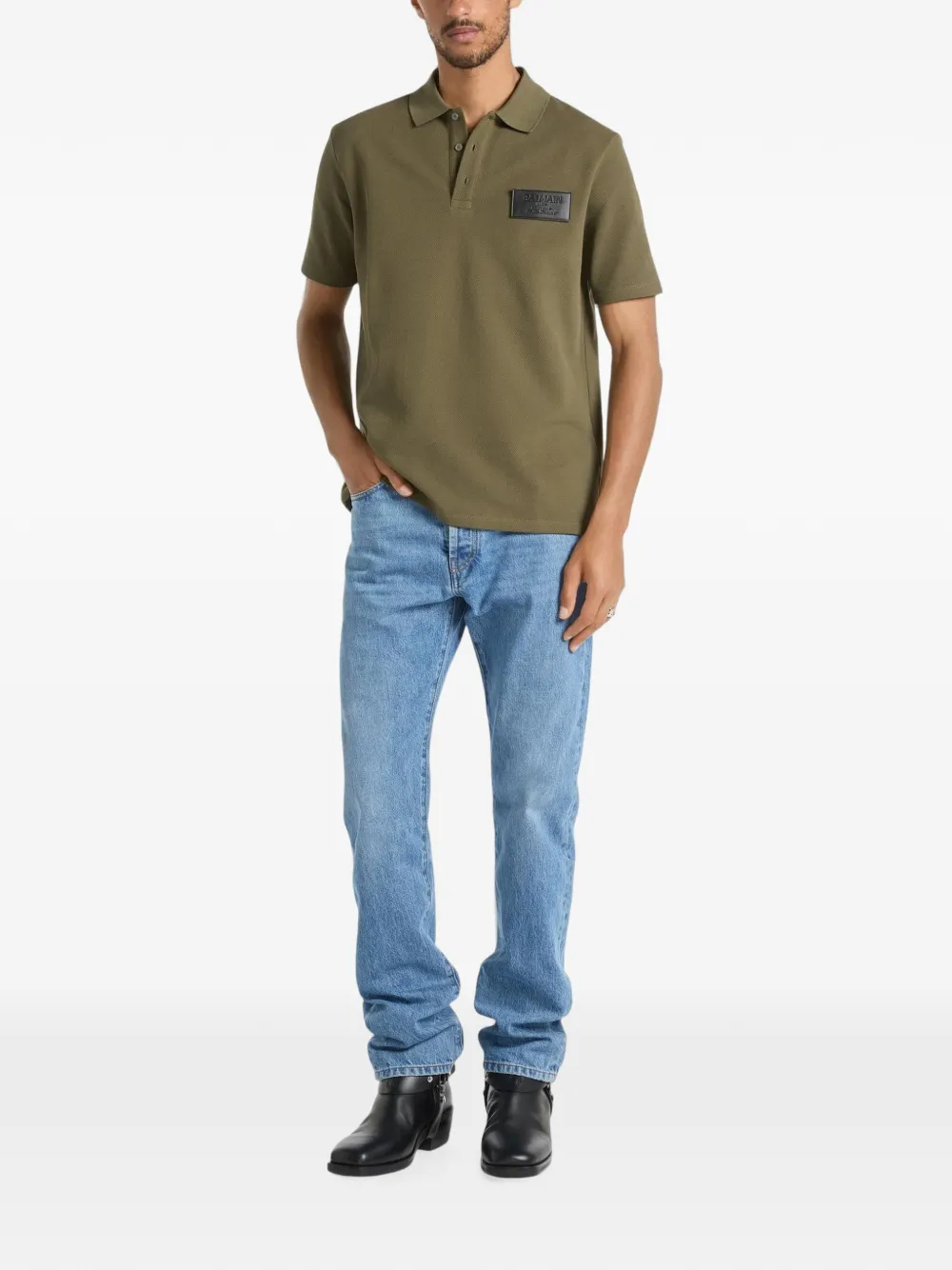 Balmain Katoenen poloshirt met leren vintage label Groen