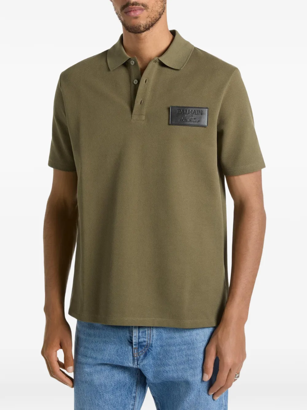 Balmain Katoenen poloshirt met leren vintage label Groen