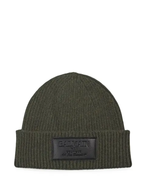 Balmain wool beanie with leather vintage label