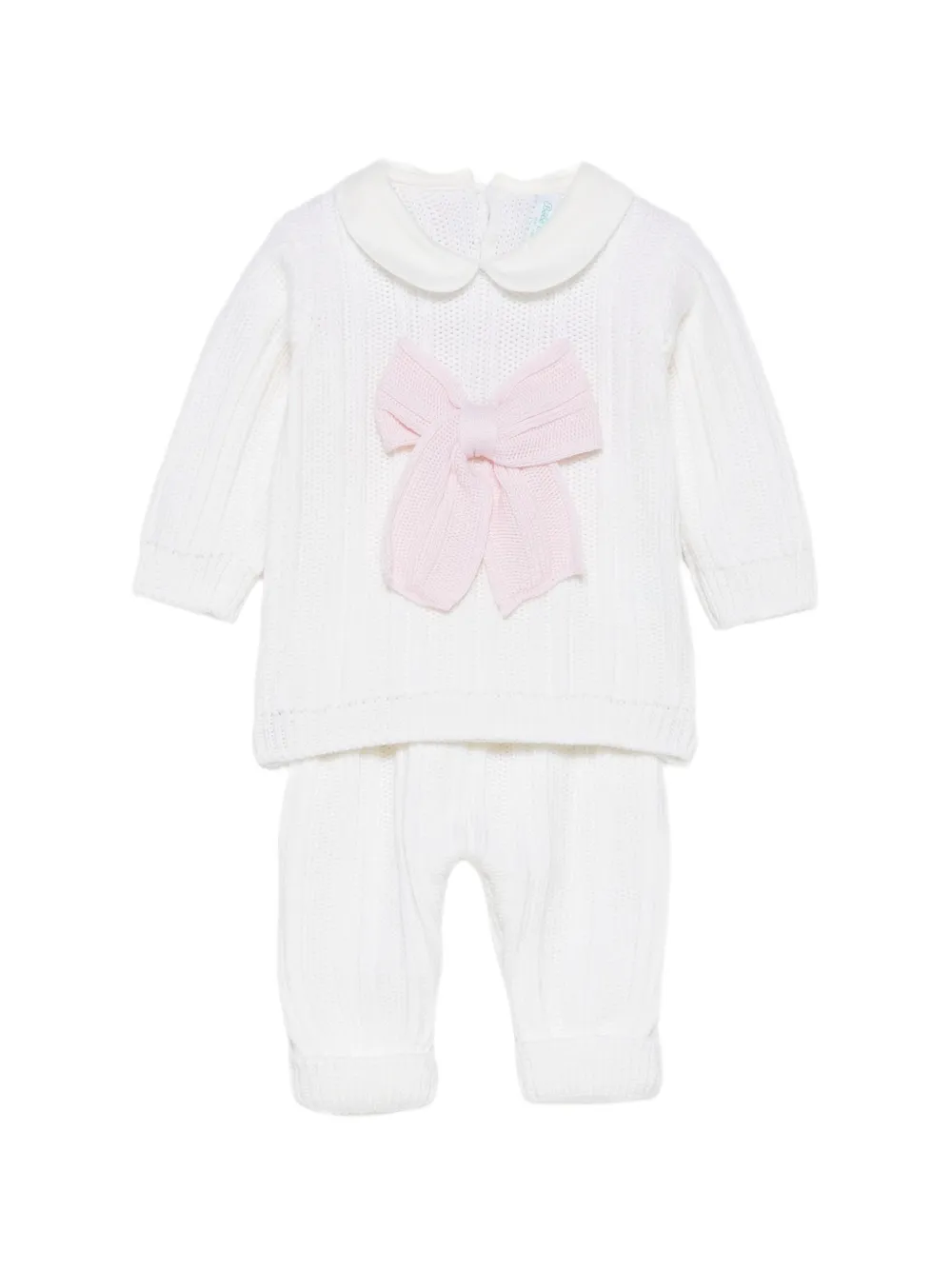 Bébé di Almy Gestricktes Hosen-Set mit Schleifen - Weiß