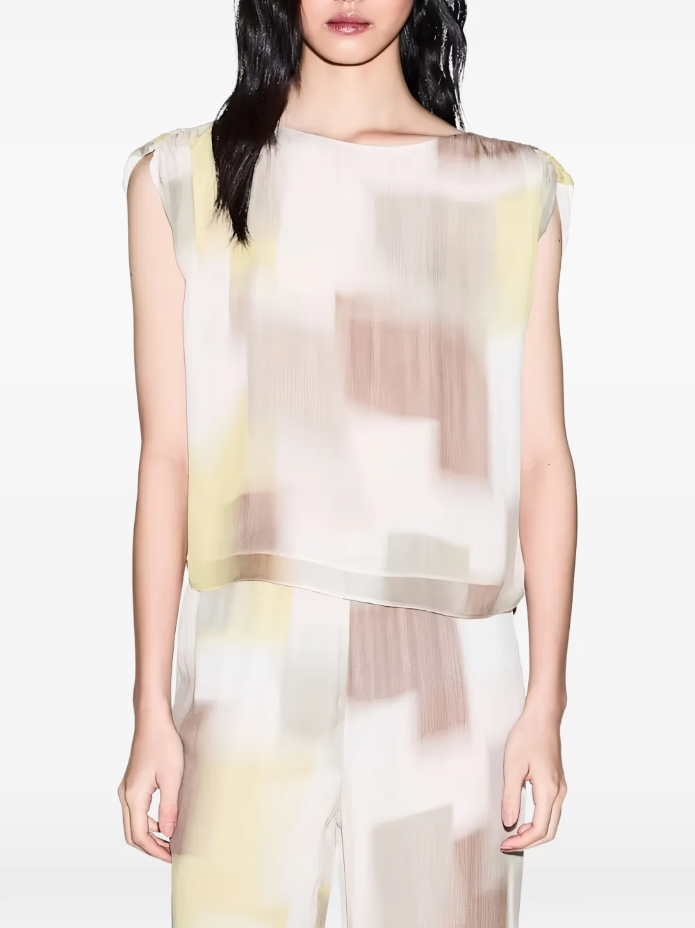 Armani Exchange Mouwloze top met abstracte print Beige