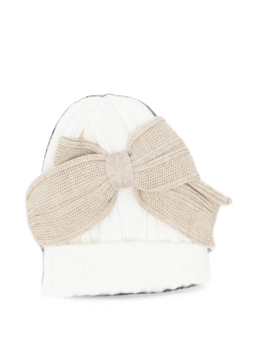 Bébé di Almy bow-detail knitted beanie hat - Bianco