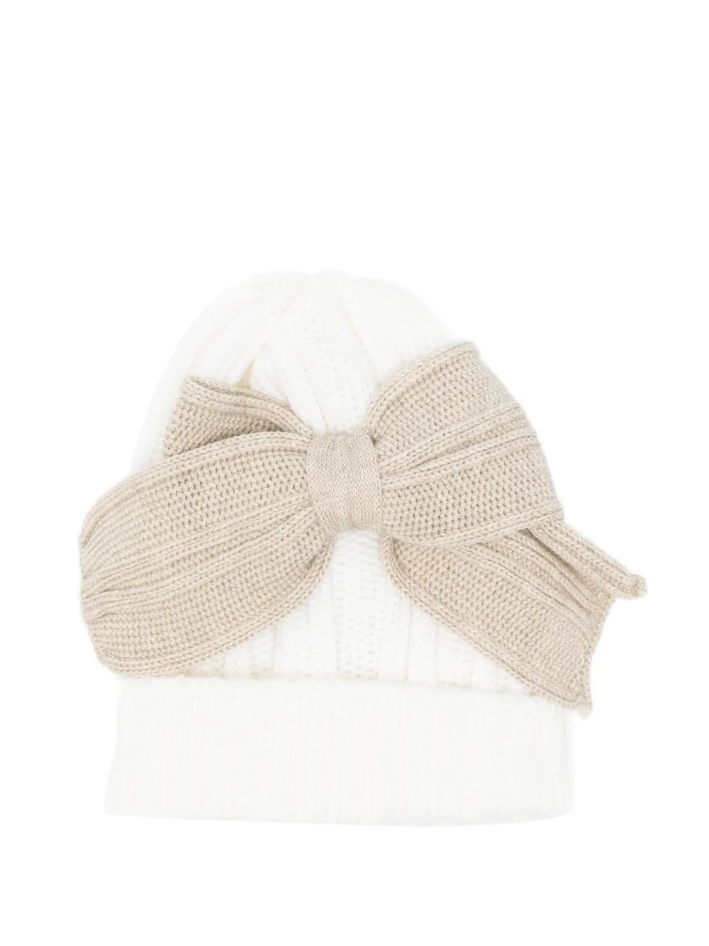 Bébé di Almy bow-detail knitted beanie hat - Bianco