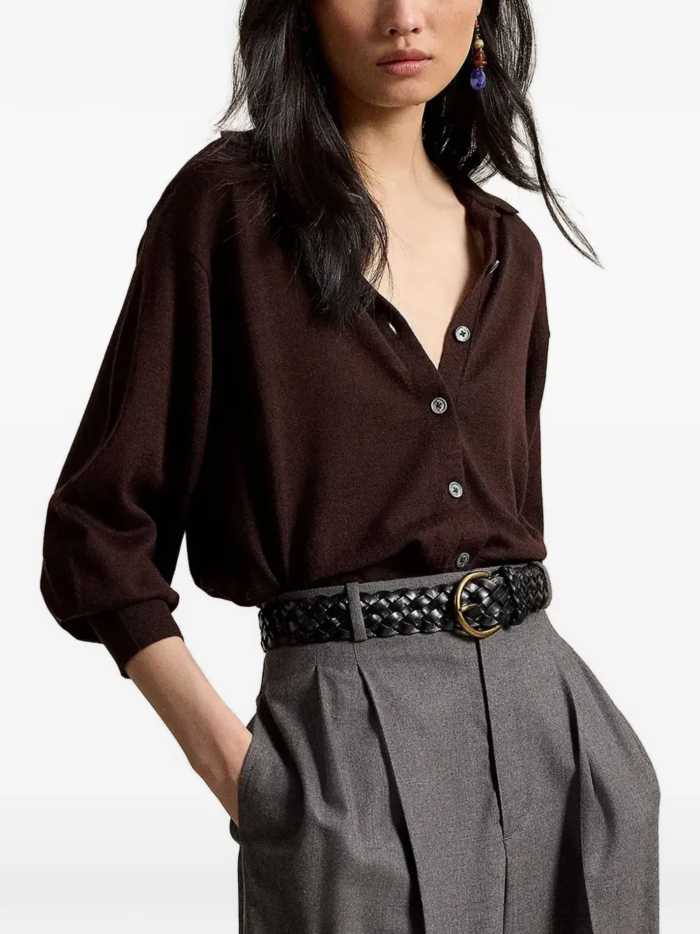 Polo Ralph Lauren polo-collar wool blouson cardigan - Marrone