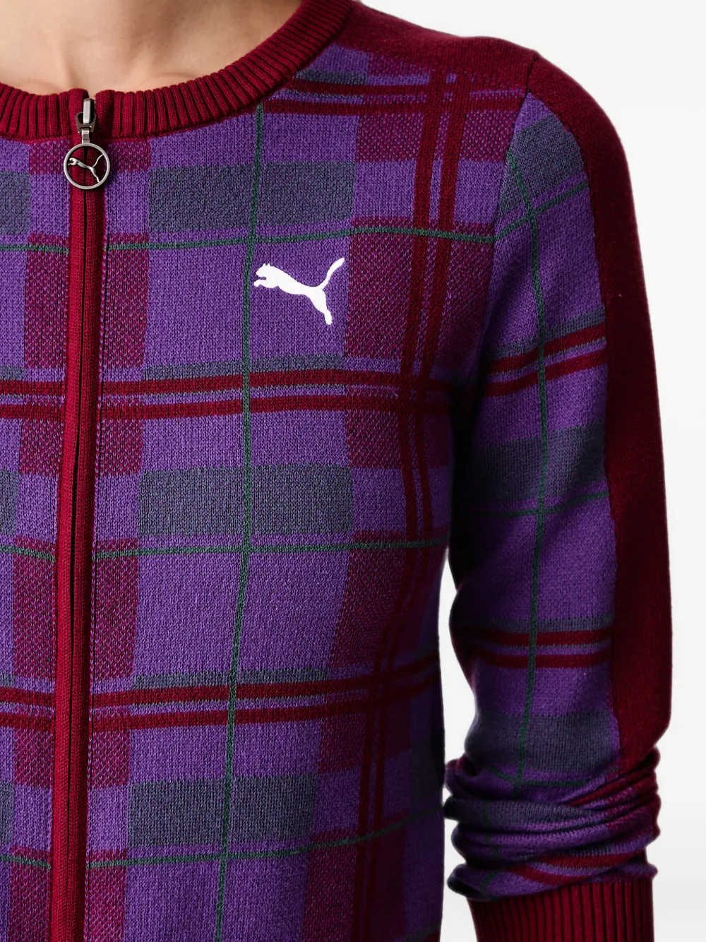 PUMA T7 geruit gebreid vest met rits Paars