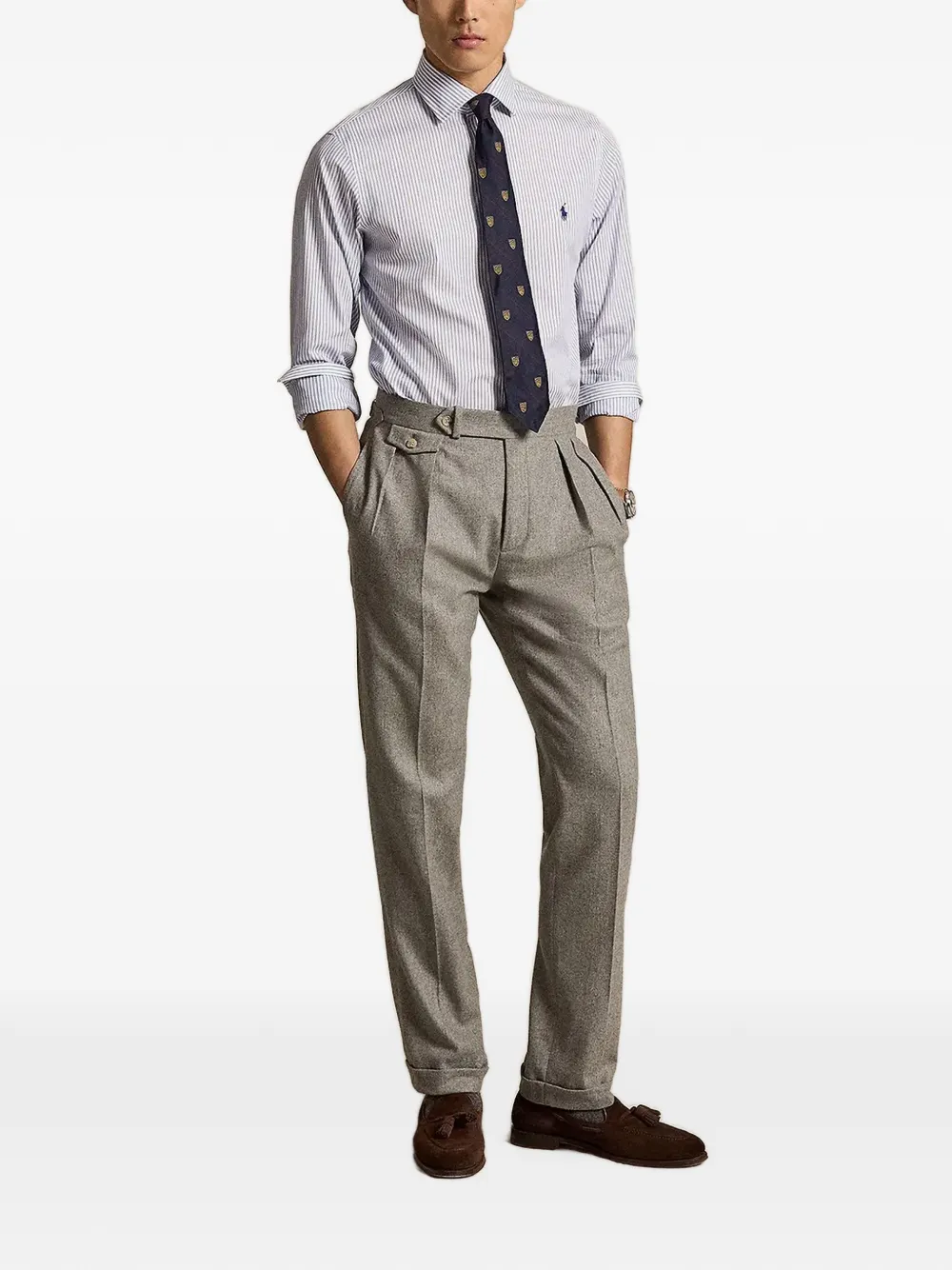 Polo Ralph Lauren Overhemd met geborduurd logo en verticale streep Wit
