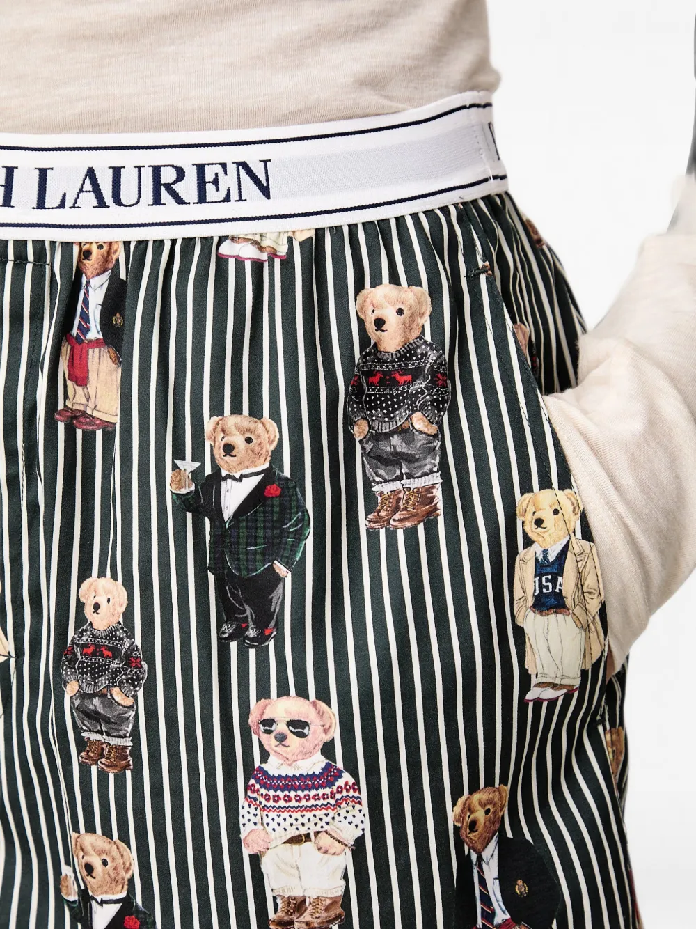 Polo Ralph Lauren Polo Bear gestreepte pyjamashort Zwart