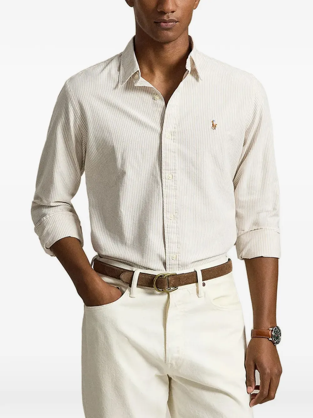 Polo Ralph Lauren striped embroidered-logo shirt - Bianco