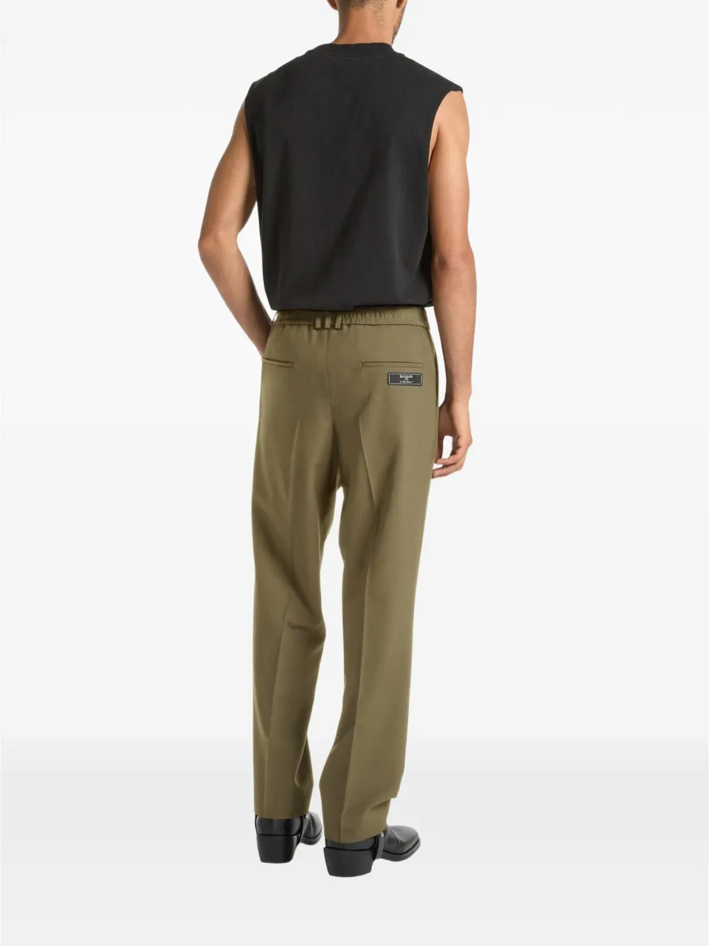 Balmain Wollen broek met elastische taille Groen