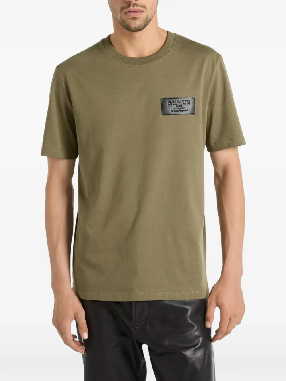 Balmain T-shirt met vintage leren label Groen