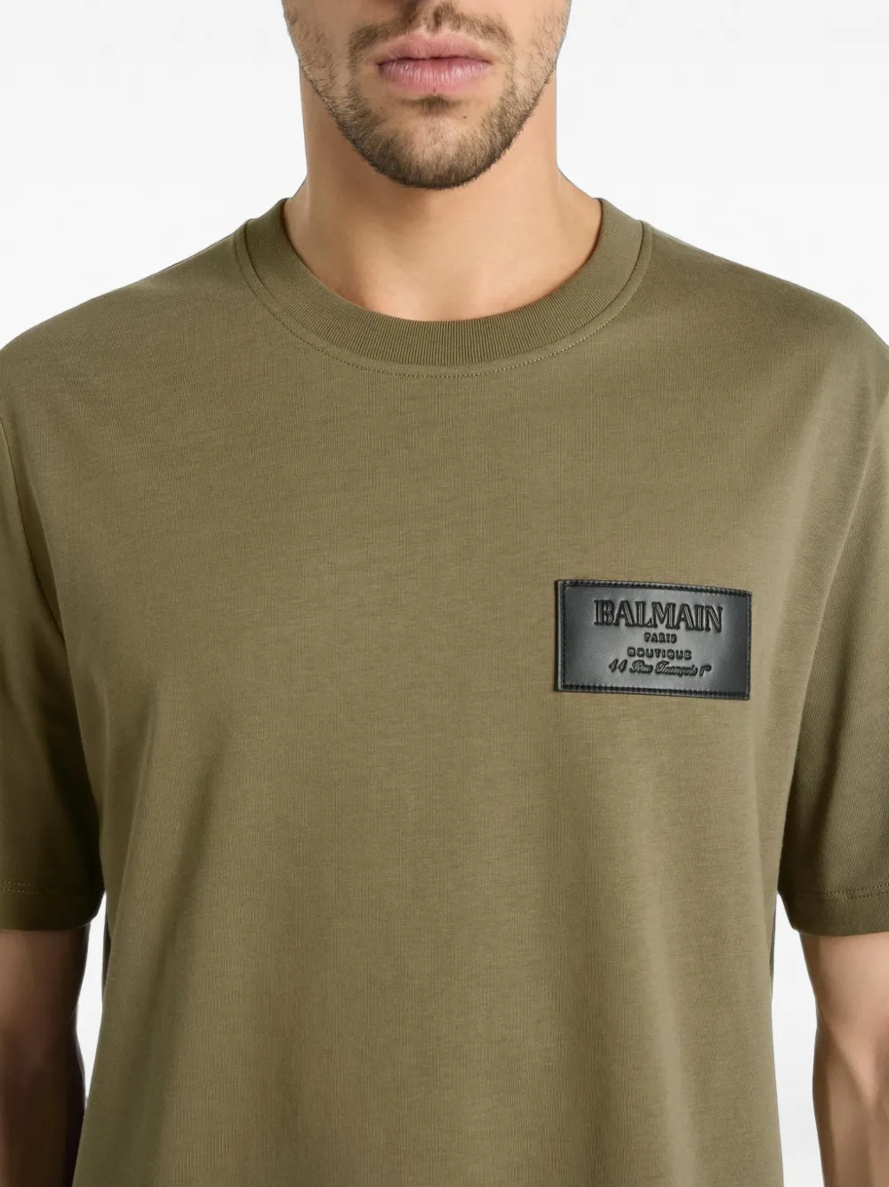 Balmain T-shirt met vintage leren label Groen