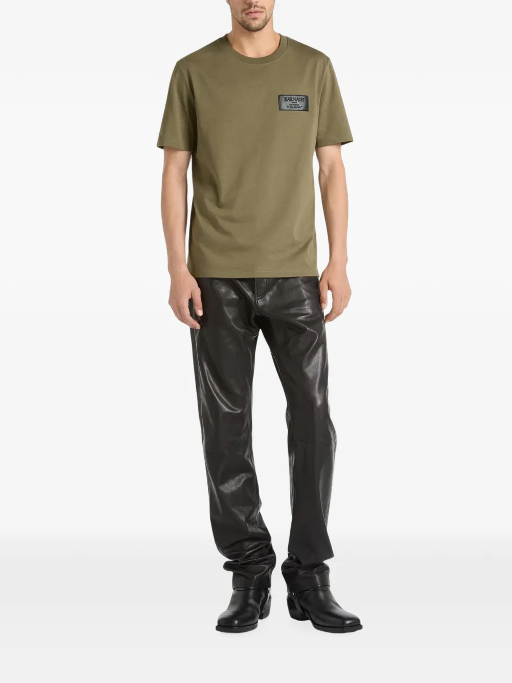 Balmain T-shirt met vintage leren label Groen