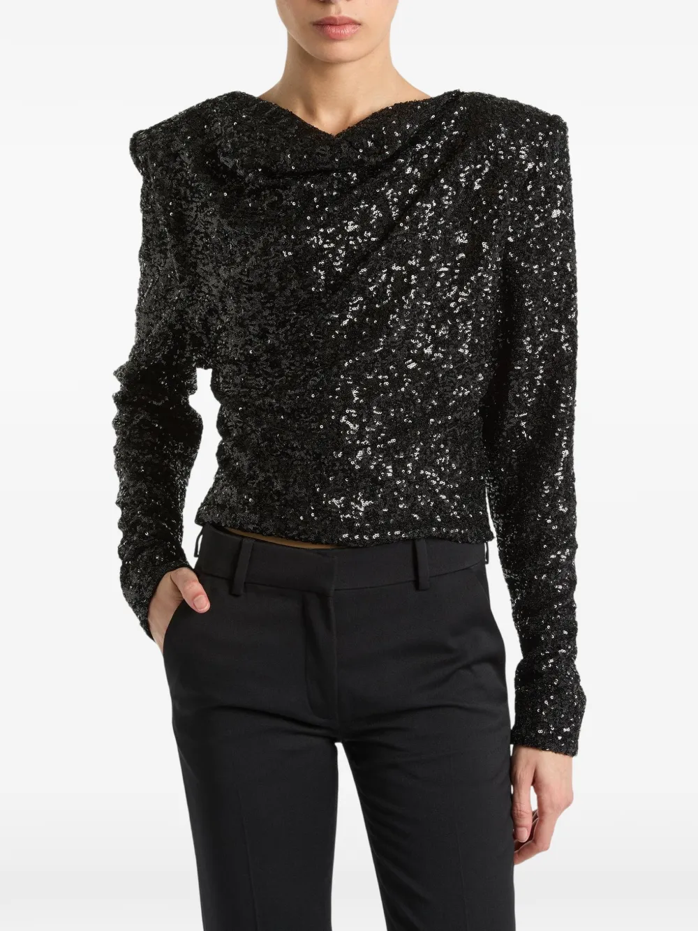 Balmain Top met pailletten en strik Zwart