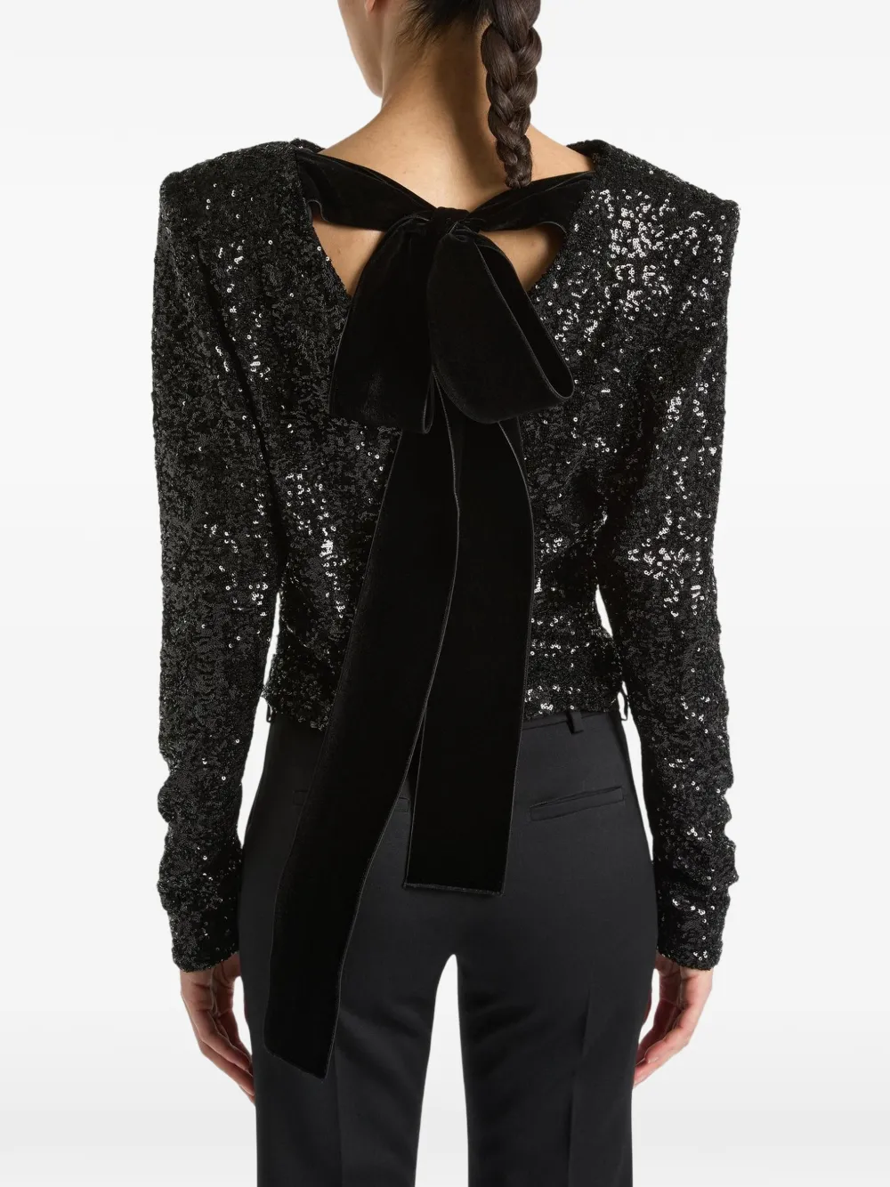 Balmain Top met pailletten en strik Zwart