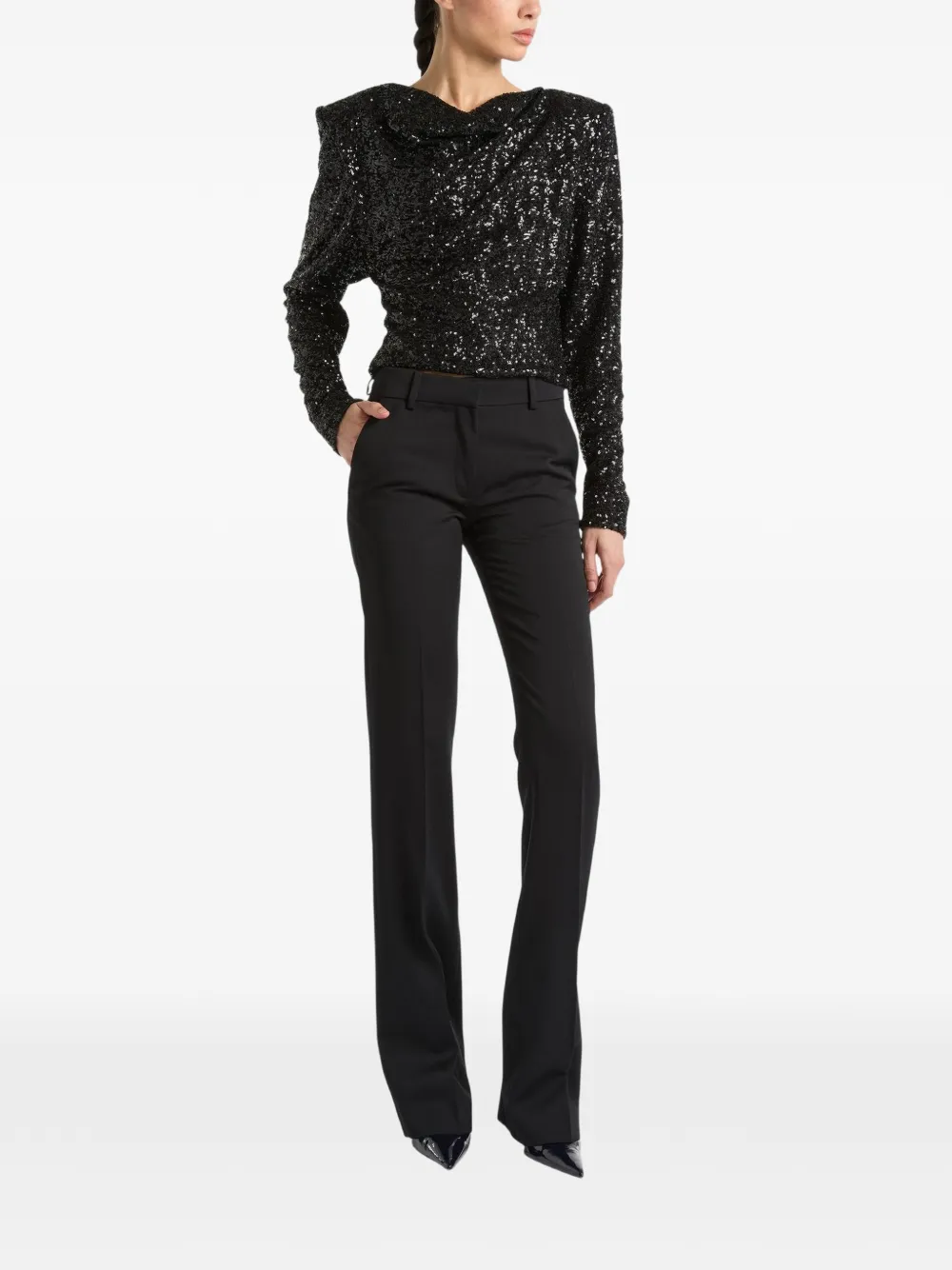 Balmain Top met pailletten en strik Zwart
