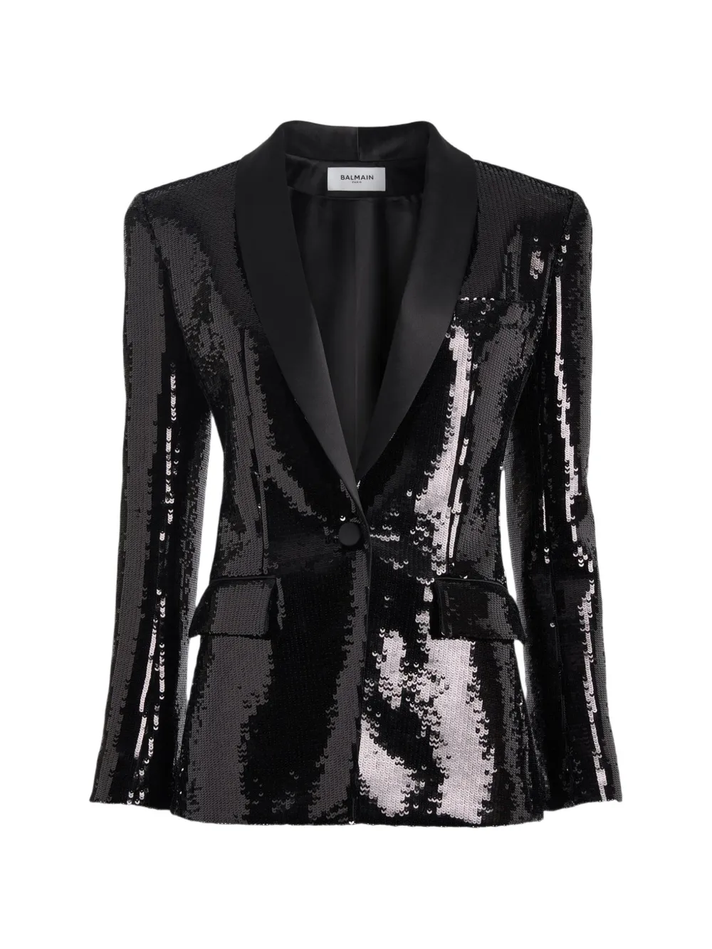 Balmain Satinjacke mit Pailletten und Knöpfen - Schwarz