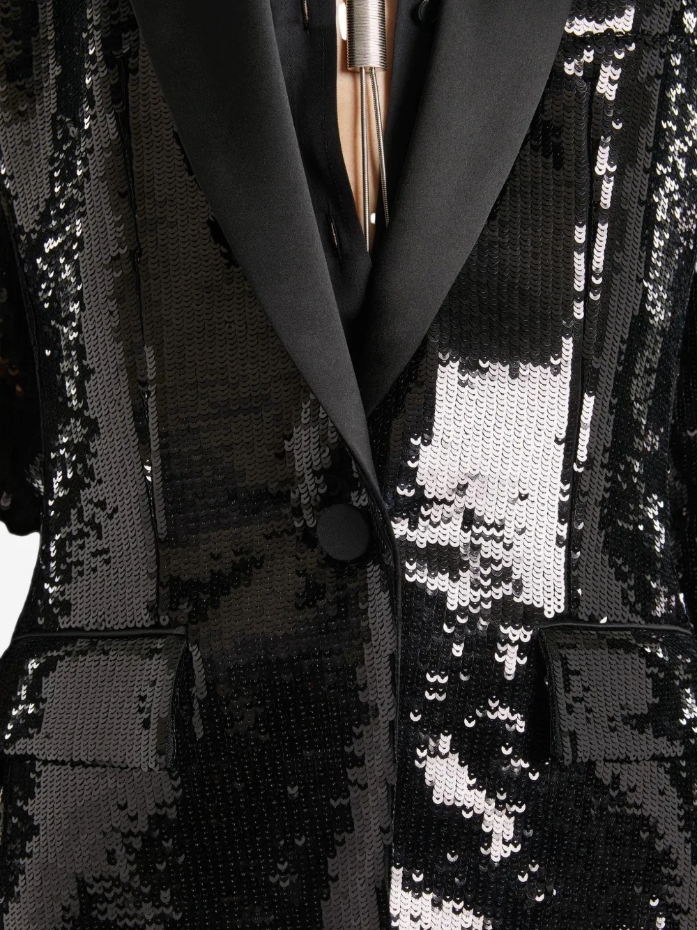 Balmain Satijnen jack met pailletten en één knoop Zwart