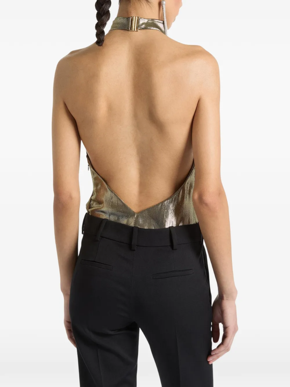 Balmain Lurex jersey top met open achterkant Goud