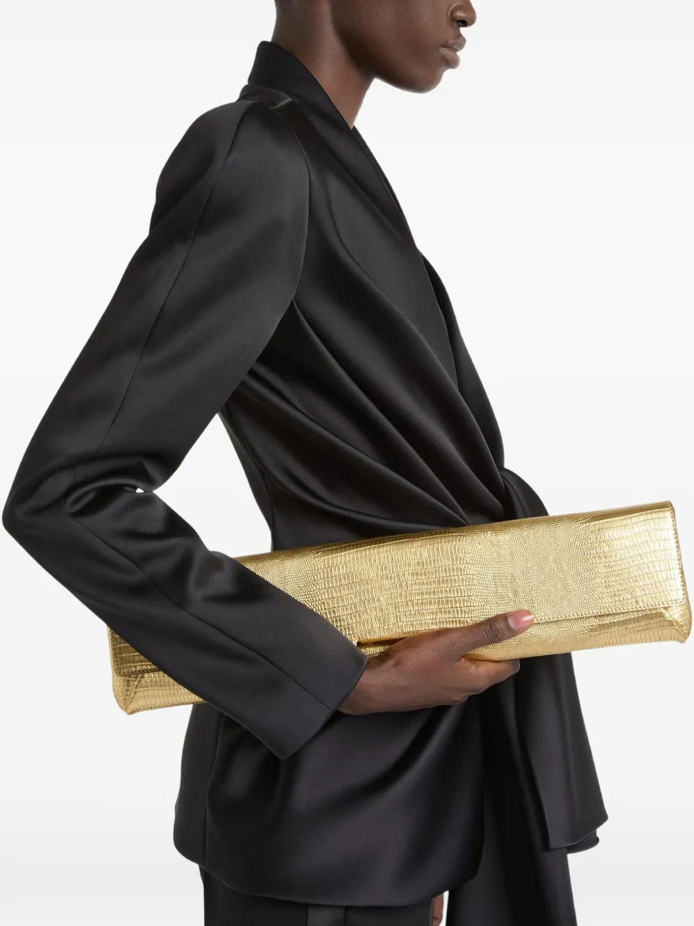 Balmain Lange clutch van metallic leer met textuur Goud