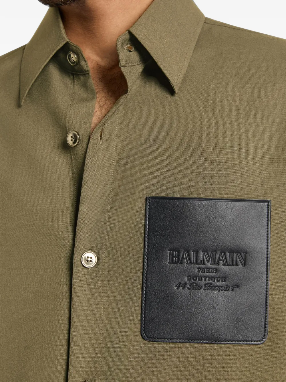 Balmain Wollen shirtjack met leren vintage label Groen