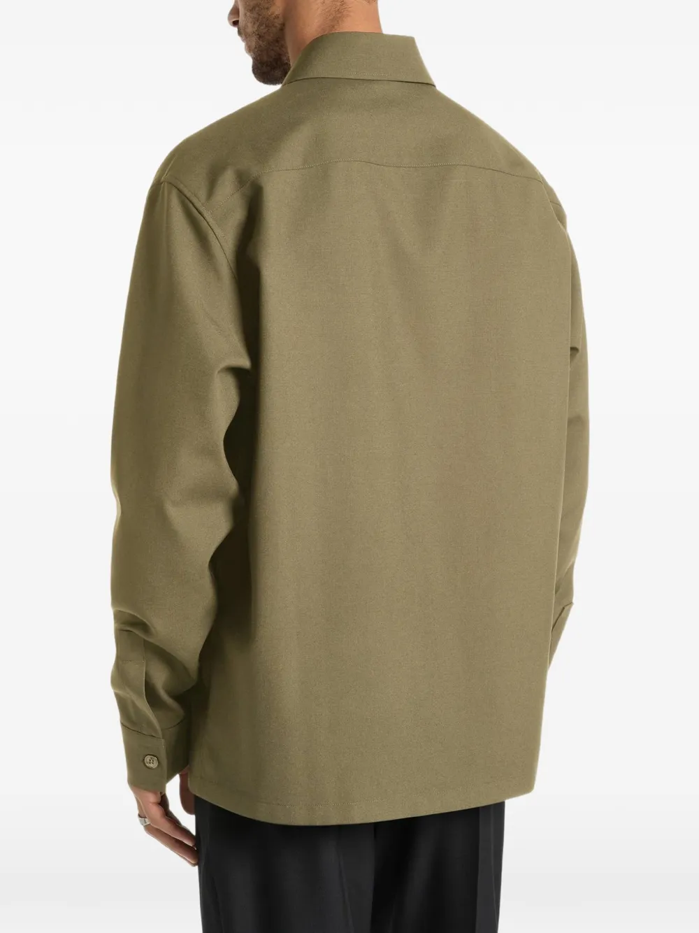 Balmain Wollen shirtjack met leren vintage label Groen