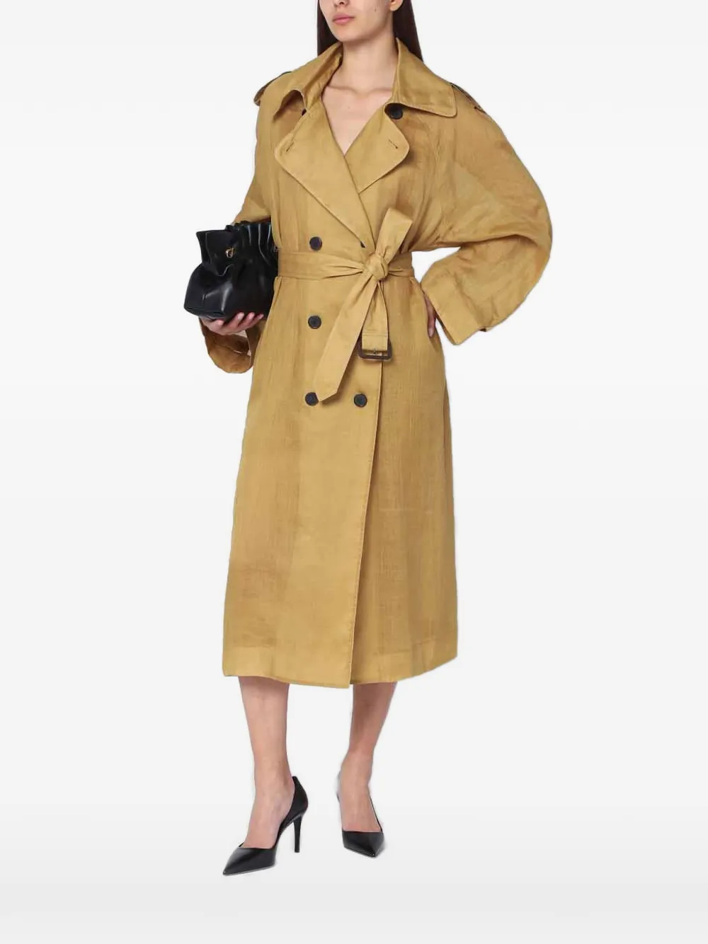 MARK KENLY DOMINO TAN double-breasted ramie trench coat - Marrone