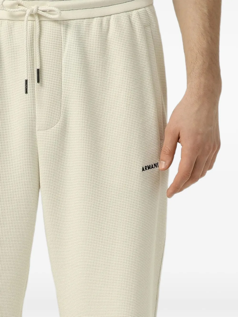 Armani Exchange Wafelgebreide trainingsbroek met geborduurd logo Beige