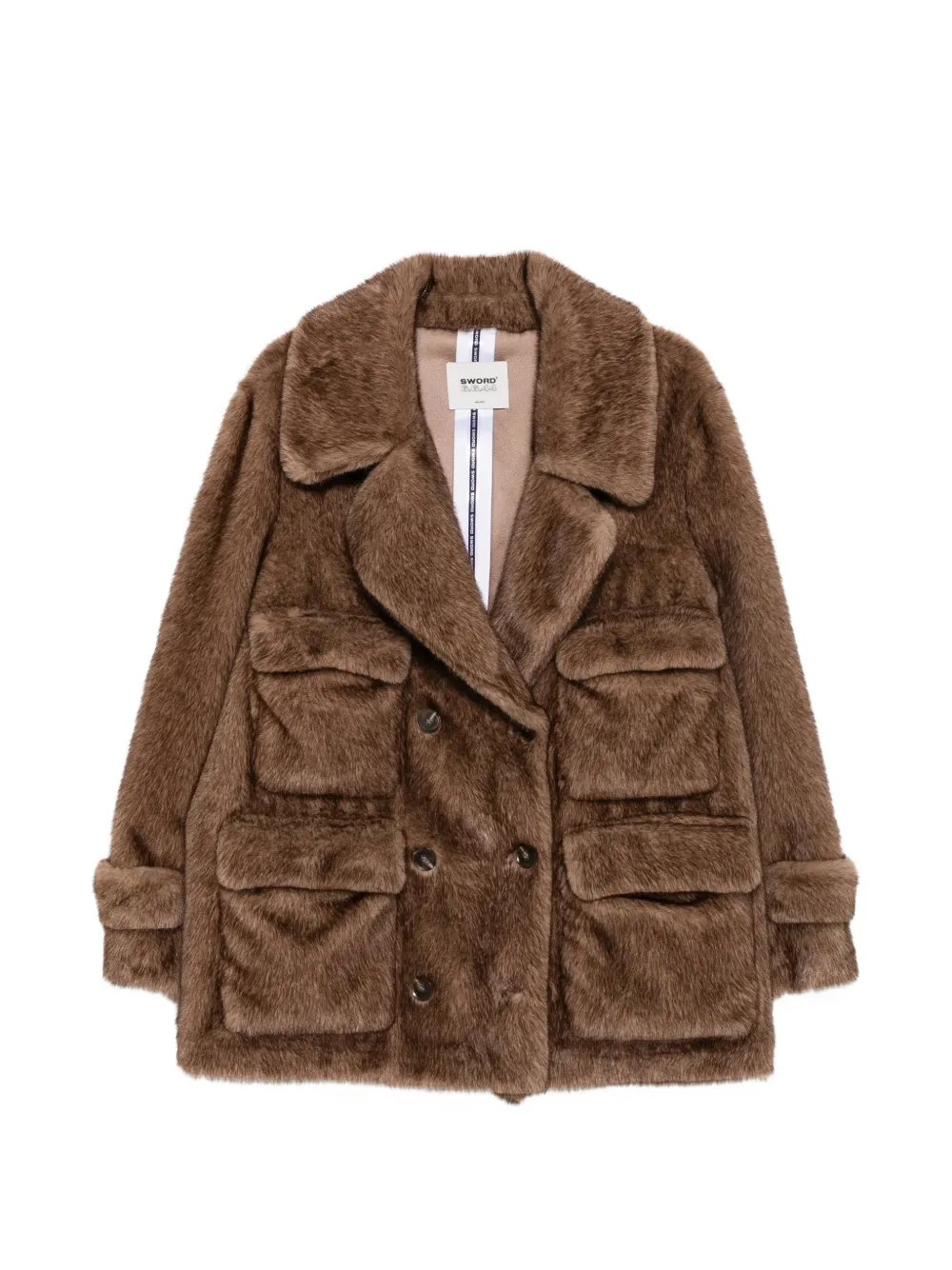 Sword double-breasted faux-fur coat