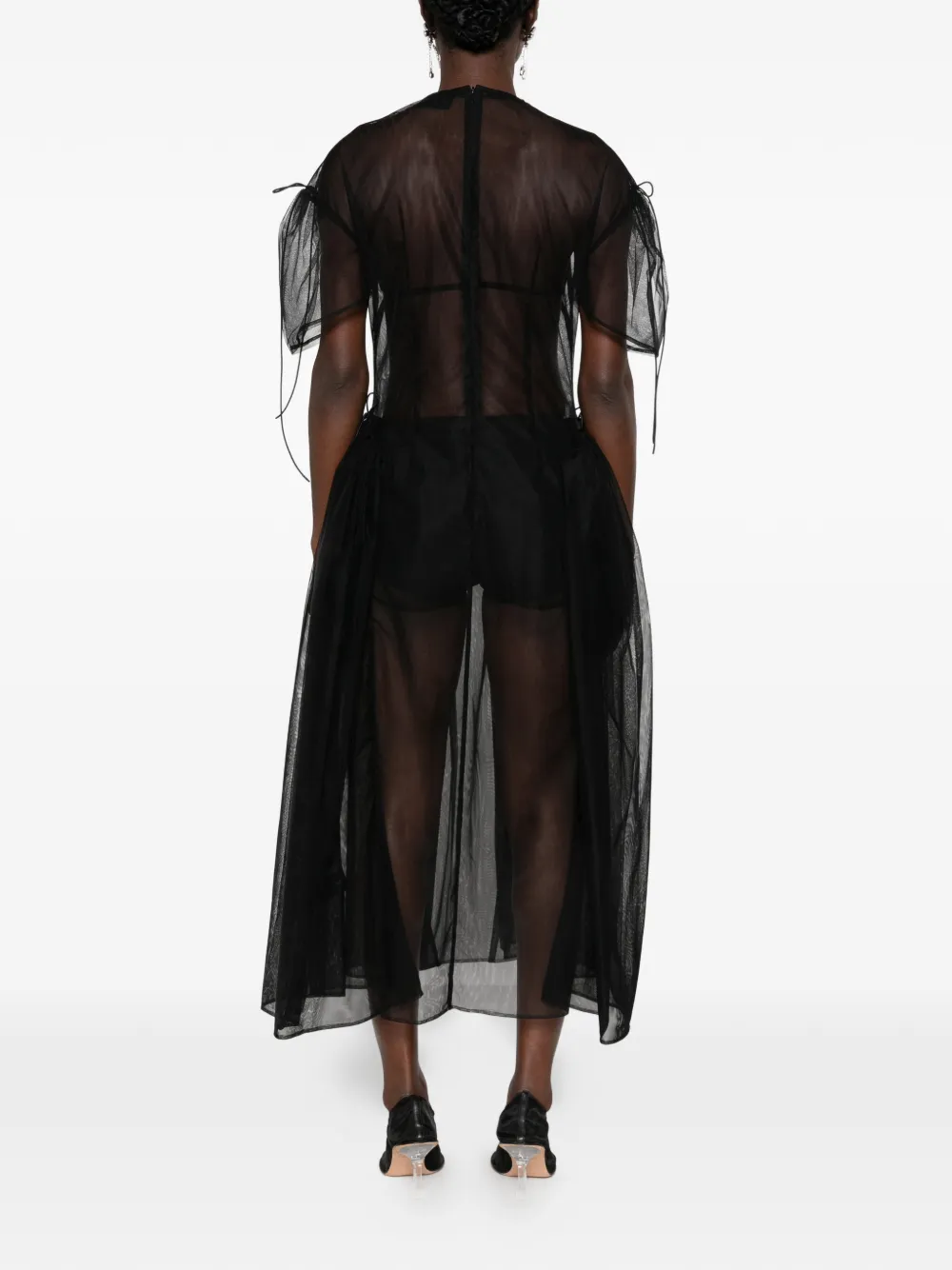Simone Rocha sheer tie-fastening midi dress Zwart