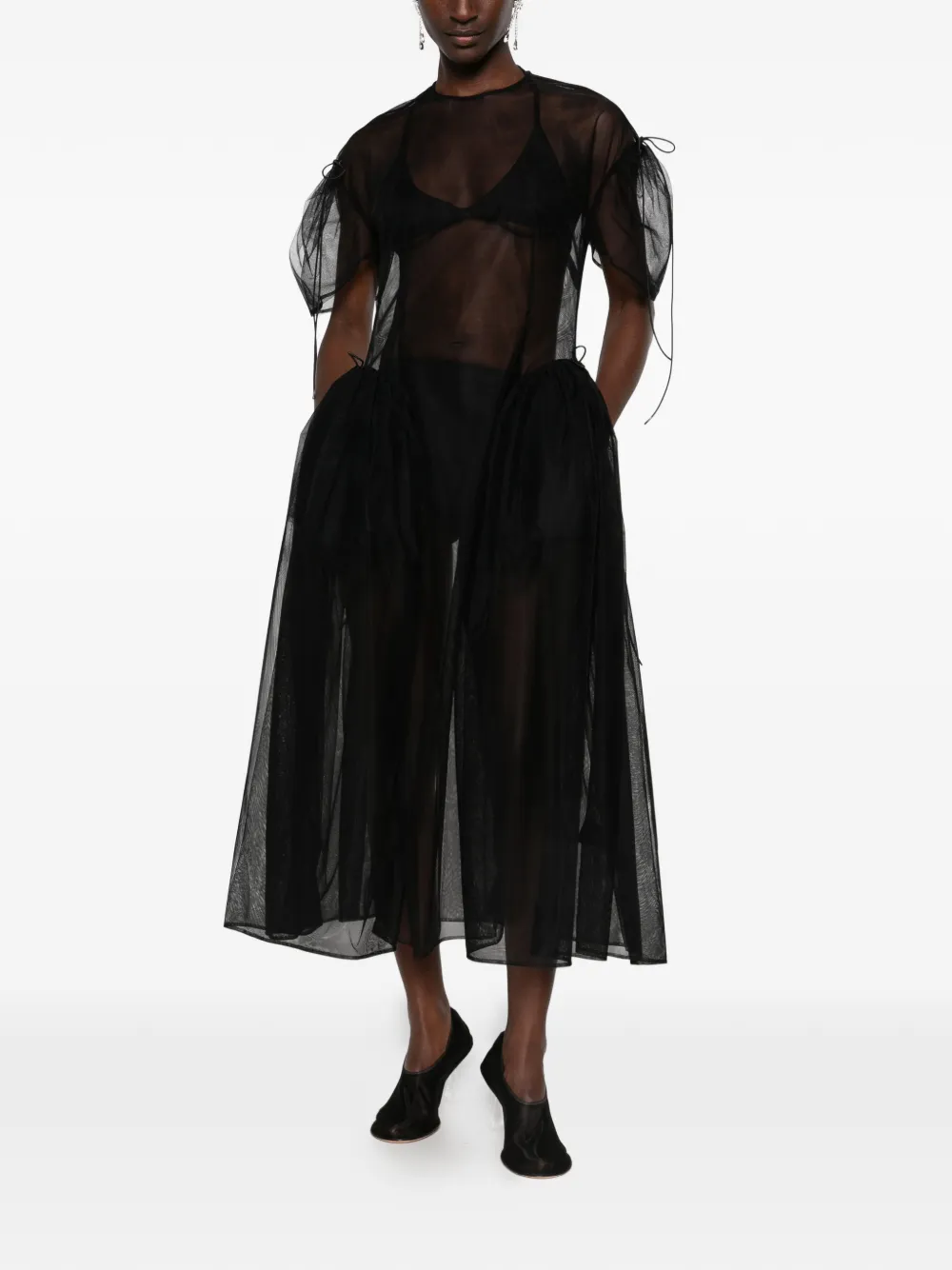 Simone Rocha sheer tie-fastening midi dress Zwart