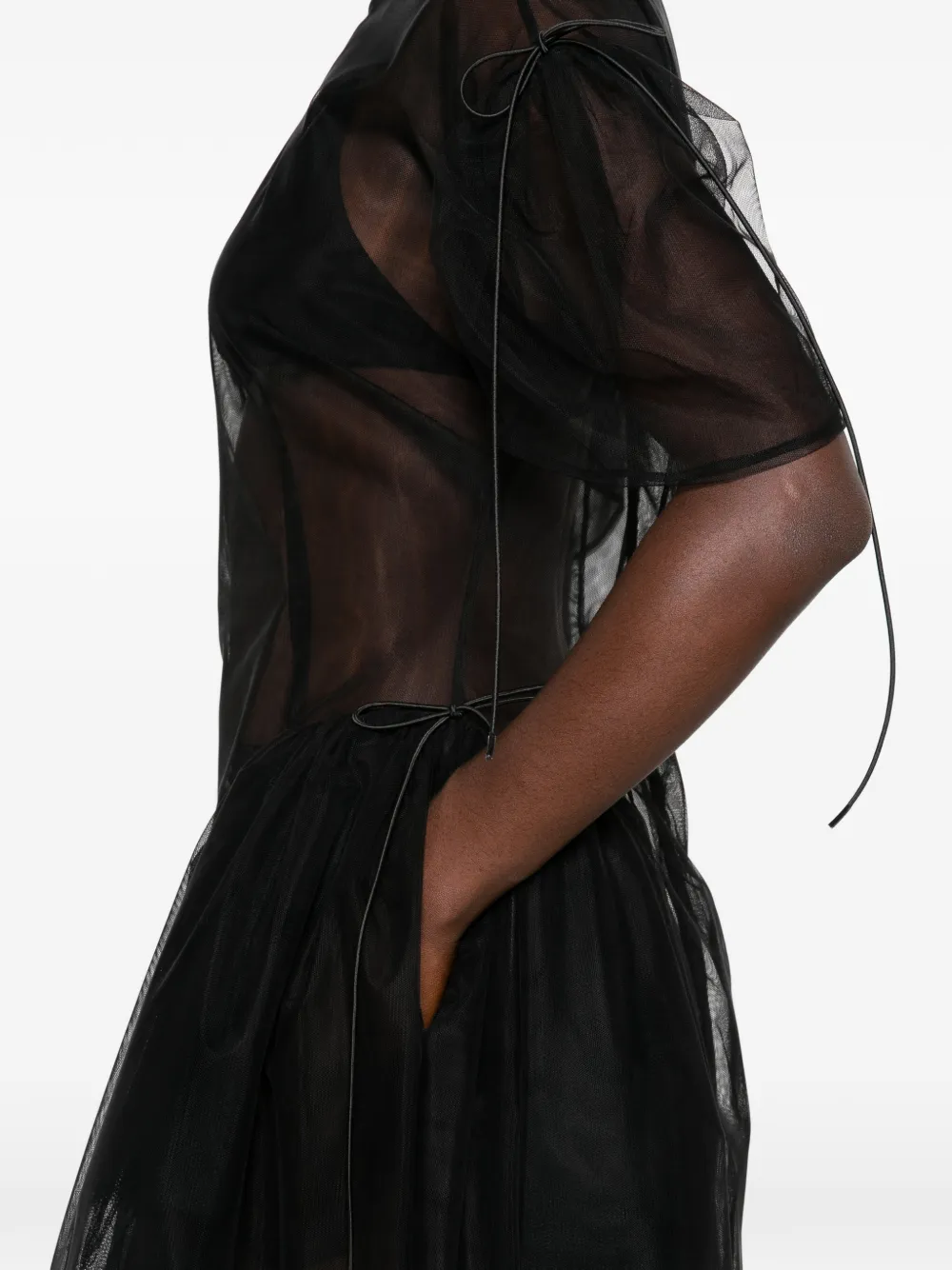 Simone Rocha sheer tie-fastening midi dress Zwart