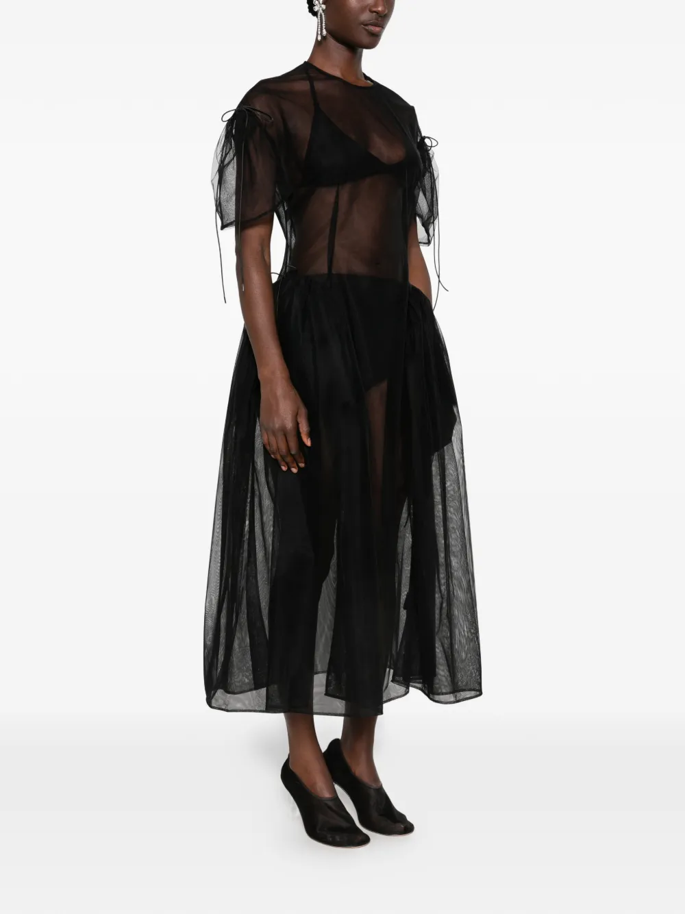 Simone Rocha sheer tie-fastening midi dress Zwart