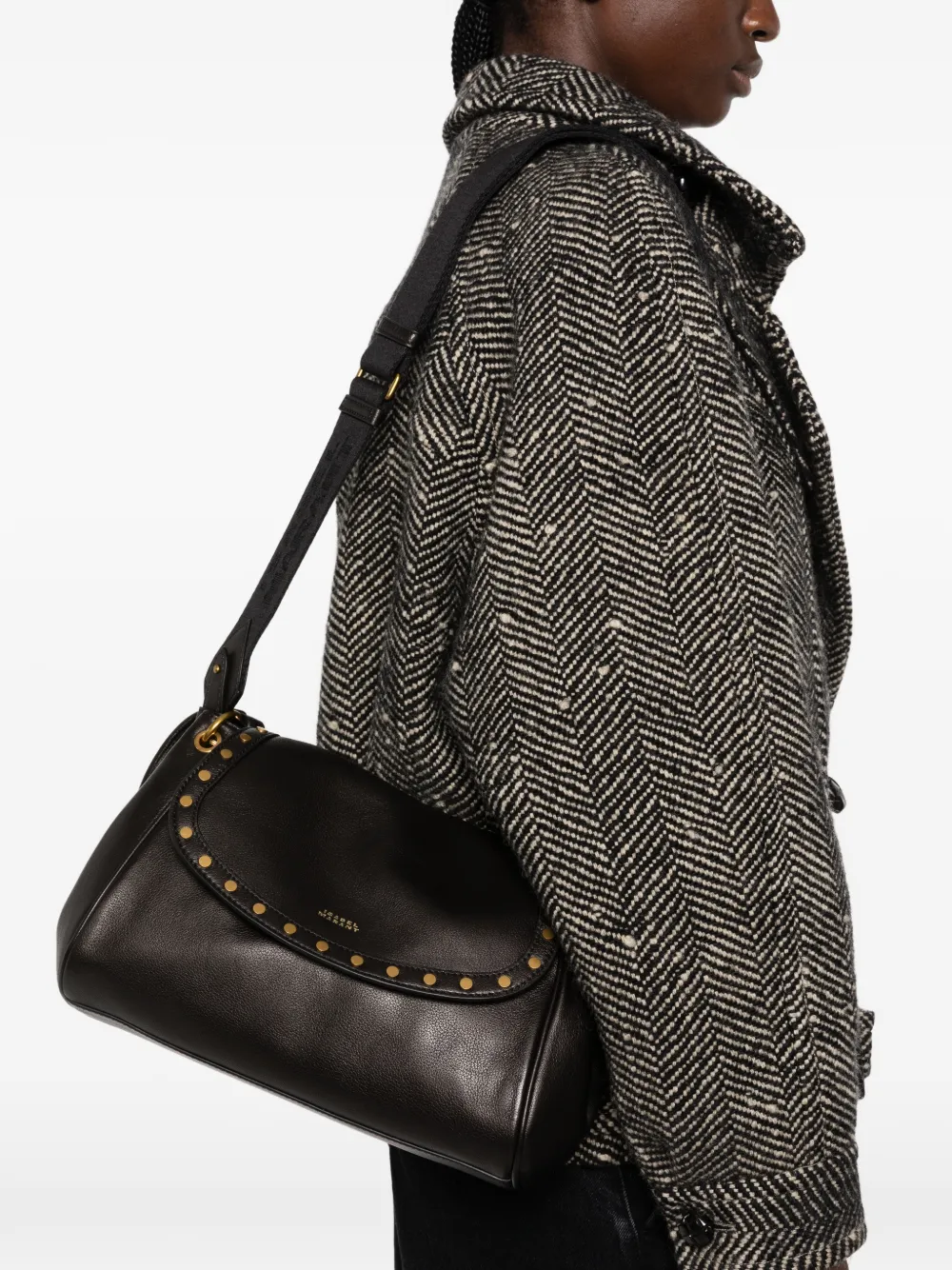 ISABEL MARANT Medium Chany leren schoudertas verfraaid met studs Zwart