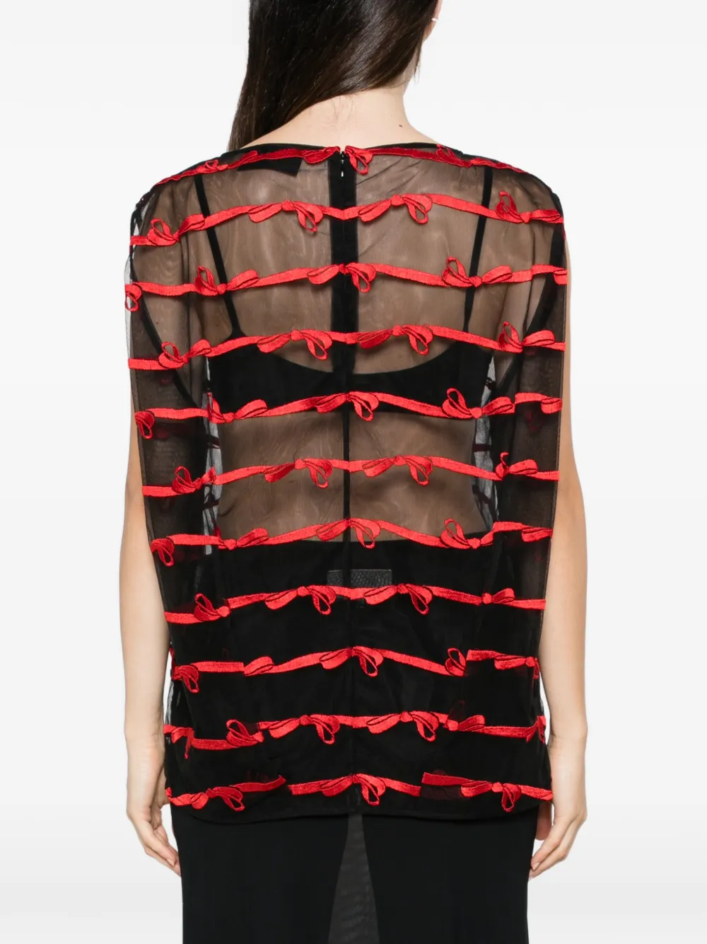 Simone Rocha bow-embroidered mesh top Zwart