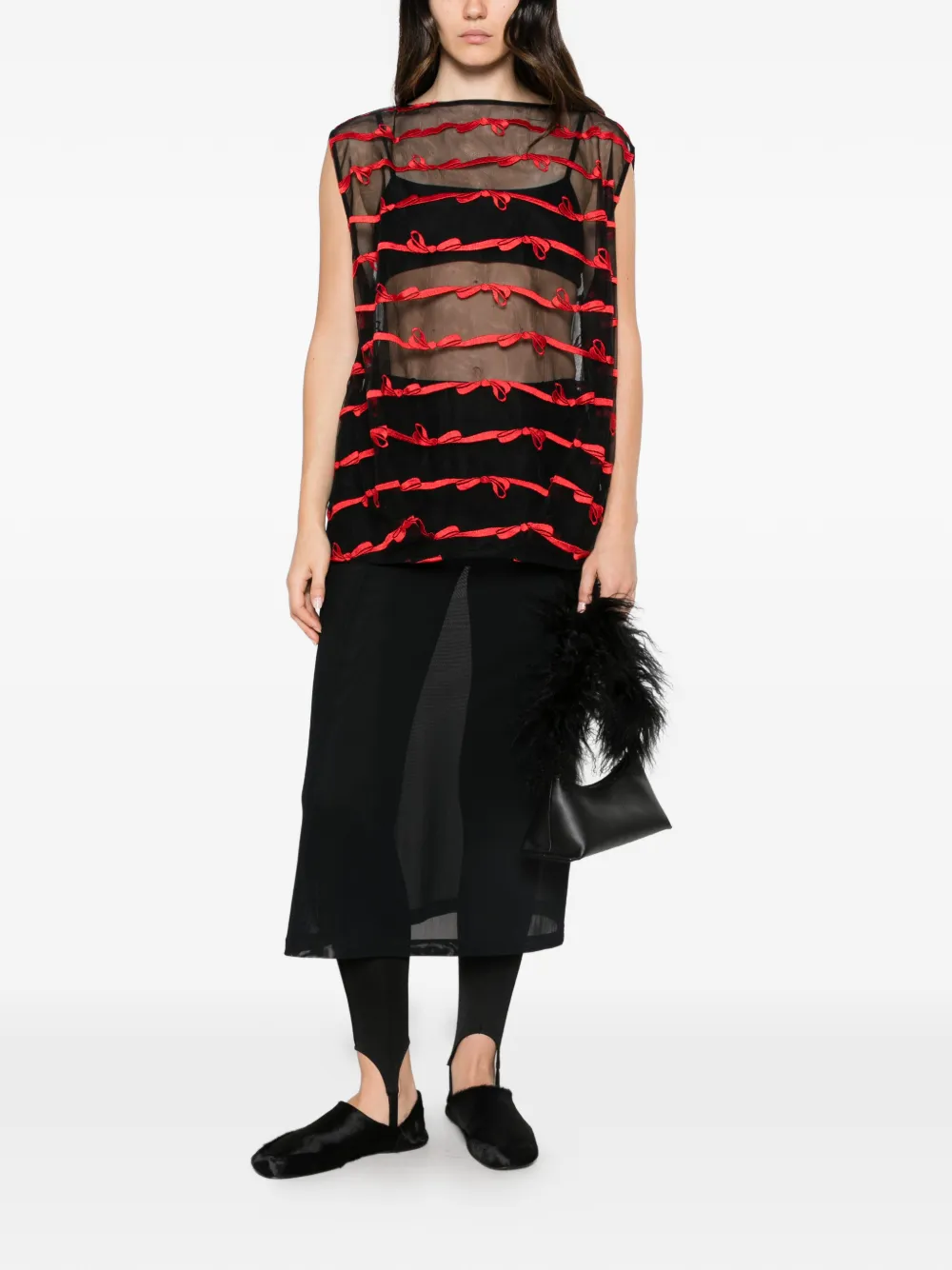 Simone Rocha bow-embroidered mesh top Zwart