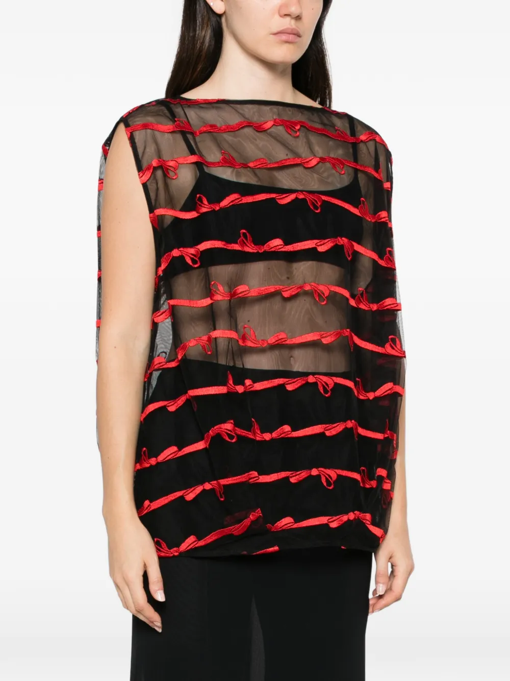 Simone Rocha bow-embroidered mesh top Zwart