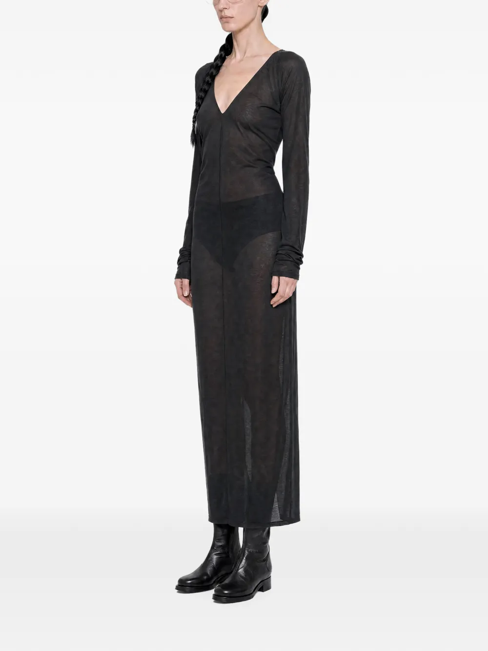 OUR LEGACY Cheer V-neck Dress in Black, view 2