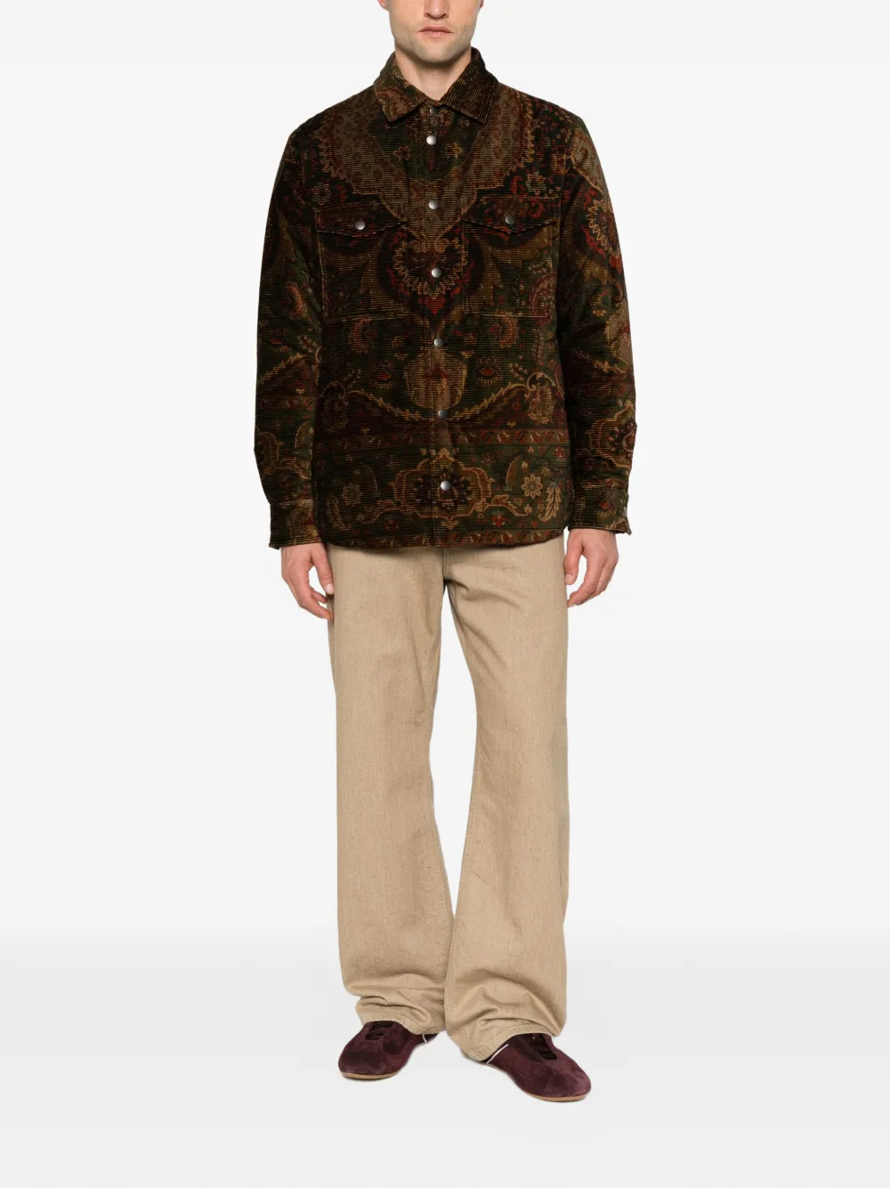 ETRO Ribfluwelen gewatteerd jack met paisley-print Bruin